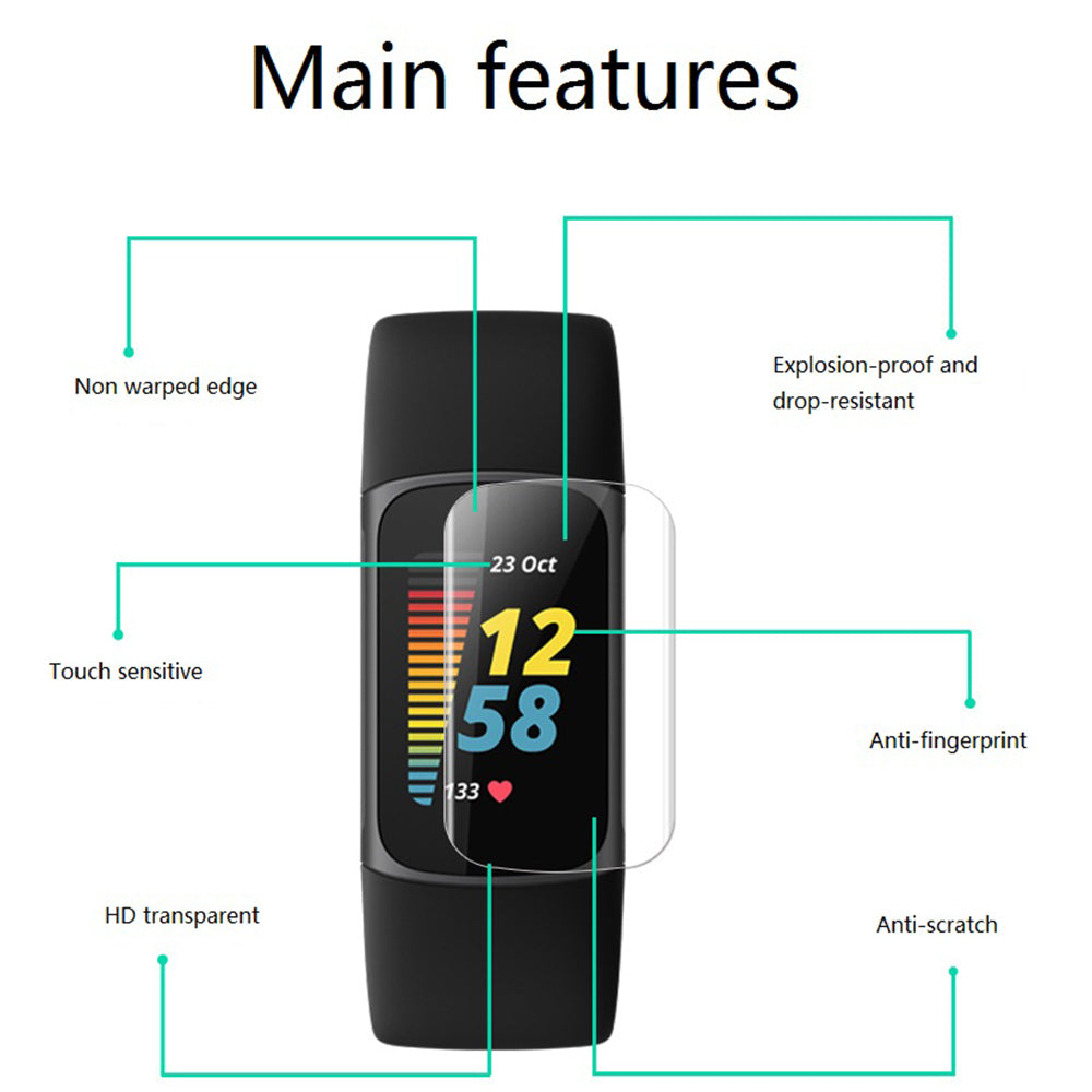 navor(6-Pack)Compatible with Fitbit Charge 5 Screen Protector,HD Transparent Waterproof Full Coverage Anti-fingerprint Image 2