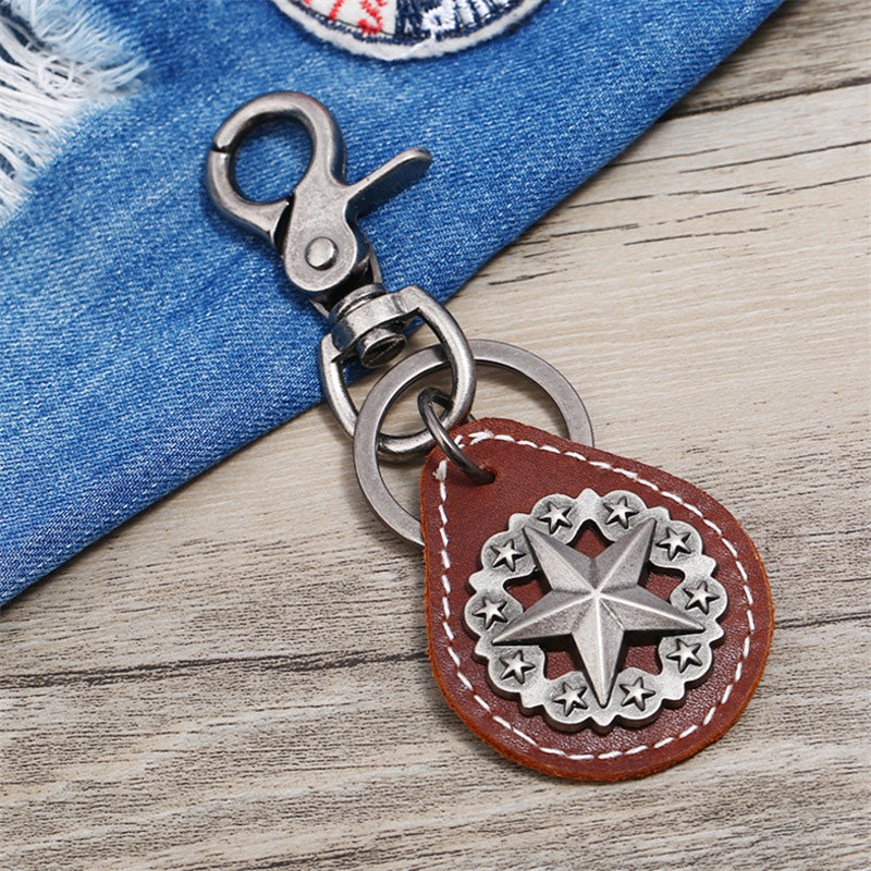 Lone Star Keychain Law Enforcement Badge Key Chain State Police Lone Star State Keyring Brown Leather Texas Ranger Gift Image 2