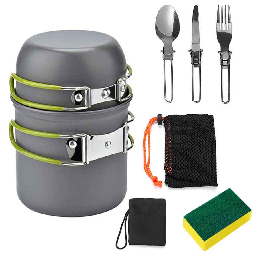 8Pcs Camping Cooking Ware Set Camping Stove Cookware Set Aluminum Pot Foldable Knife Fork Spoon Set for Hiking Picnic Image 1