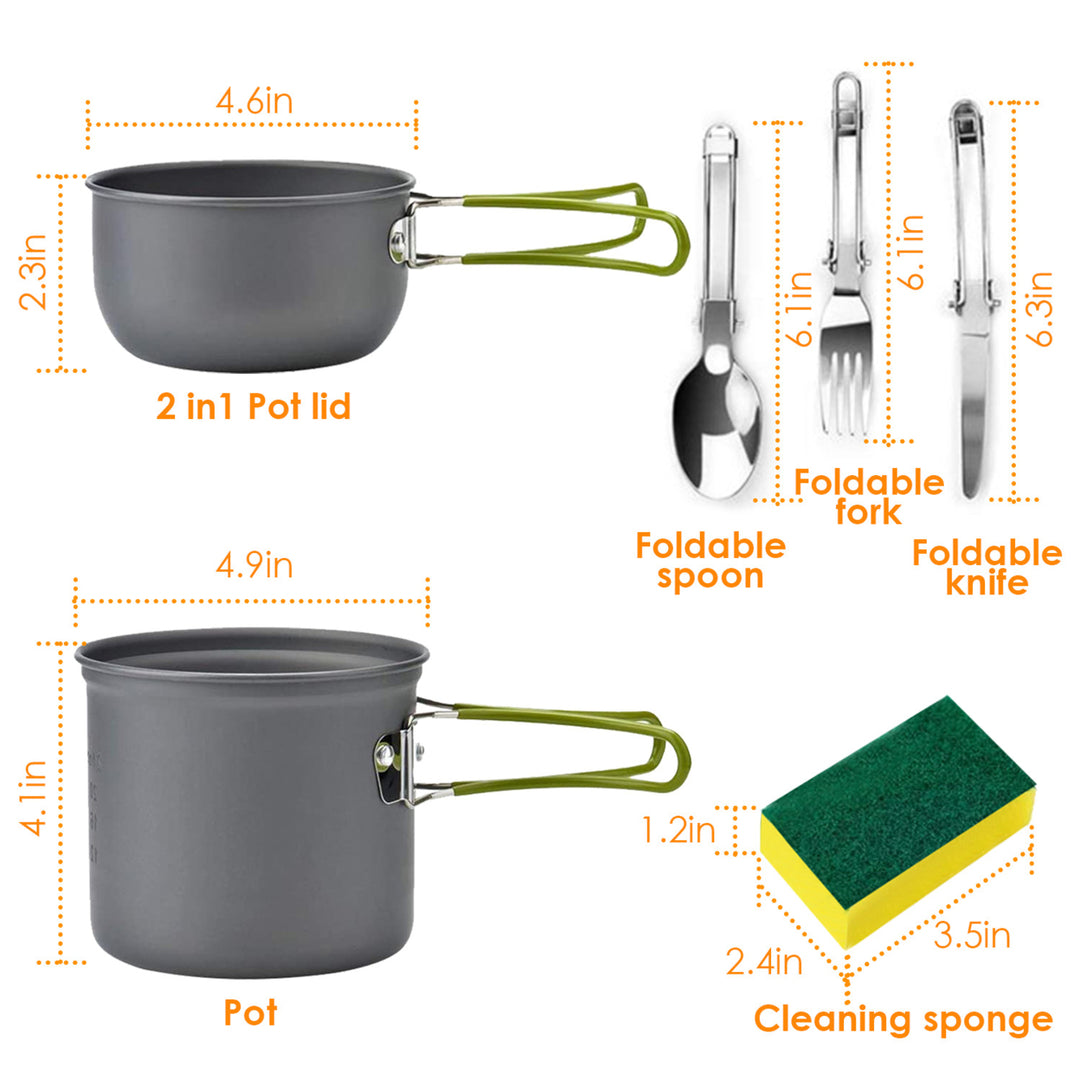8Pcs Camping Cooking Ware Set Camping Stove Cookware Set Aluminum Pot Foldable Knife Fork Spoon Set for Hiking Picnic Image 6