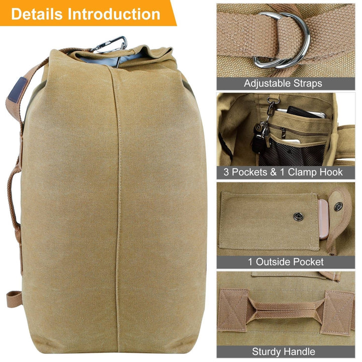 Canvas Backpack Outdoors 35L Travel Laptop Bag Camping Hiking Image 3