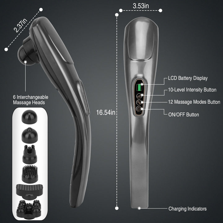 Cordless Handheld Electric Massager Deep Tissue 12 Modes 10 Intensity Rechargeable Image 4