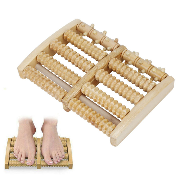 Dual Wooden Foot Roller Massager 10.63 inch Stress Relief Acupressure Natural Wood Image 1