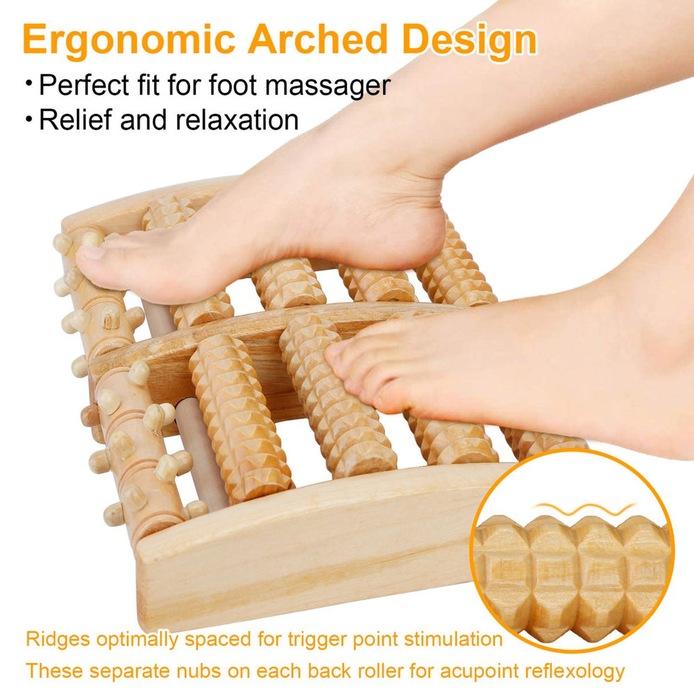 Dual Wooden Foot Roller Massager 10.63 inch Stress Relief Acupressure Natural Wood Image 2