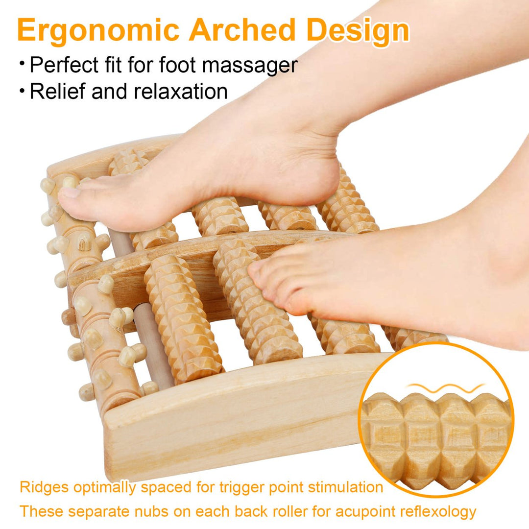 Dual Wooden Foot Roller Massager 10.63 inch Stress Relief Acupressure Natural Wood Image 2