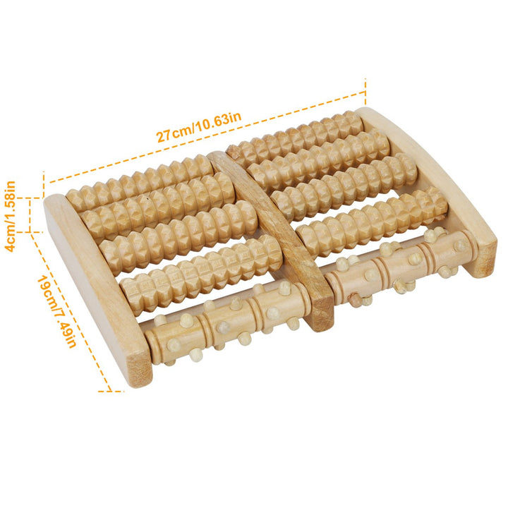 Dual Wooden Foot Roller Massager 10.63 inch Stress Relief Acupressure Natural Wood Image 3