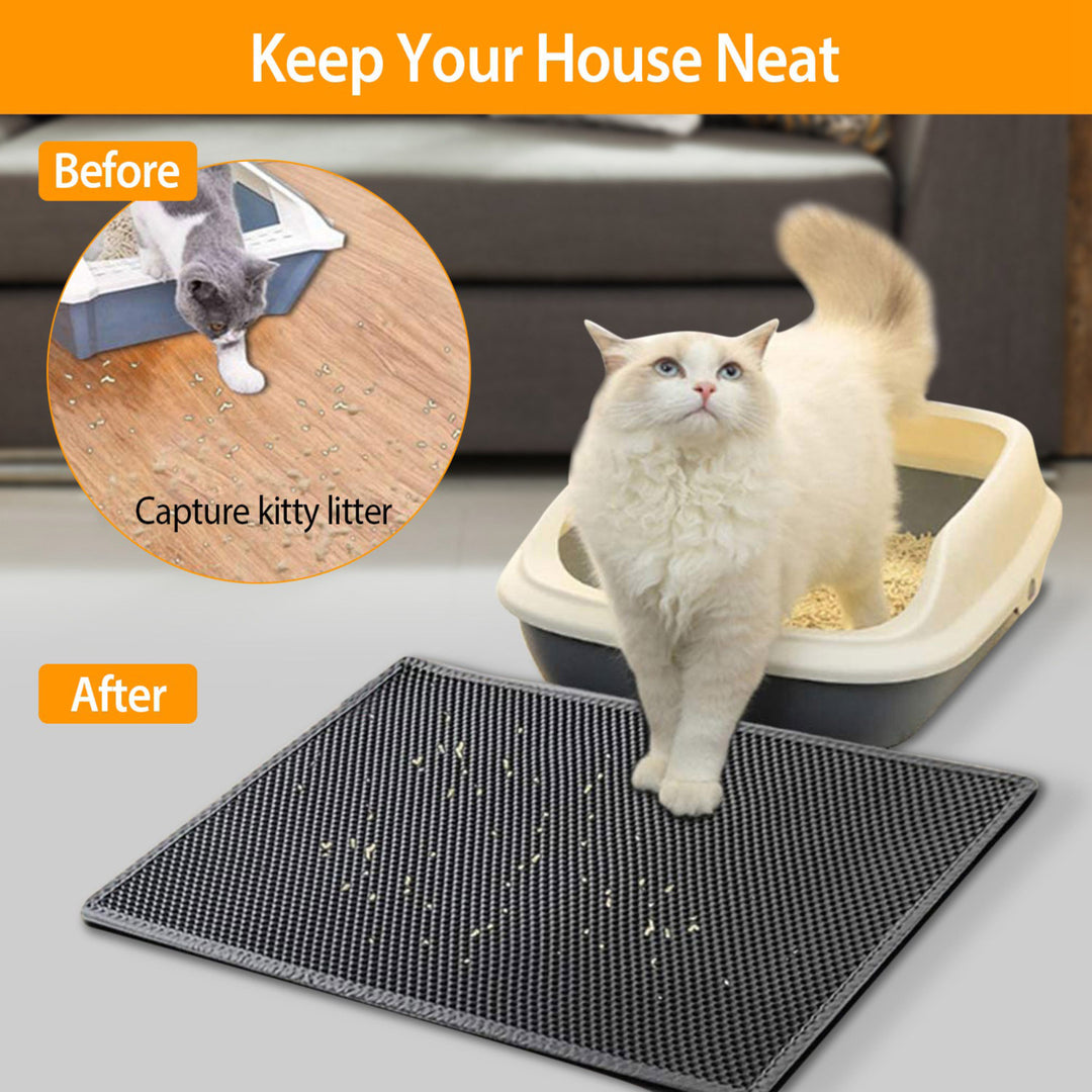 EVA Cat Litter Mat Honeycomb Double Layer Black 23.43x17.72in Urine Proof Image 2