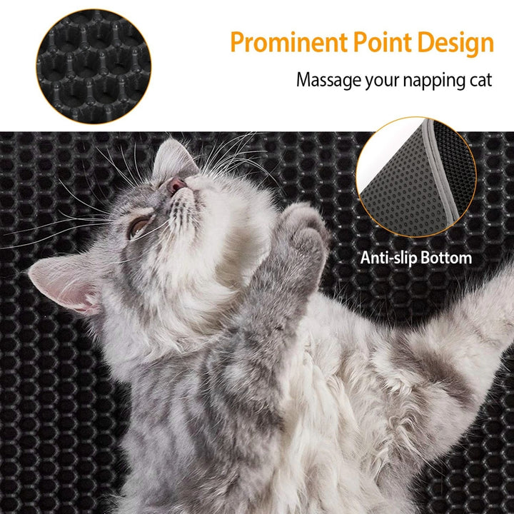 EVA Cat Litter Mat Honeycomb Double Layer Black 23.43x17.72in Urine Proof Image 4