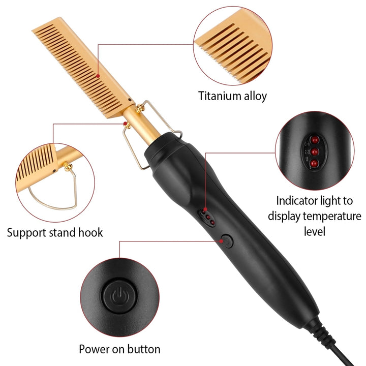 Electric Heating Hair Comb PTC Ceramic Hair Straightener Curler Brush Hair Straight Styler Wet Dry Use  3 Temperature Image 6