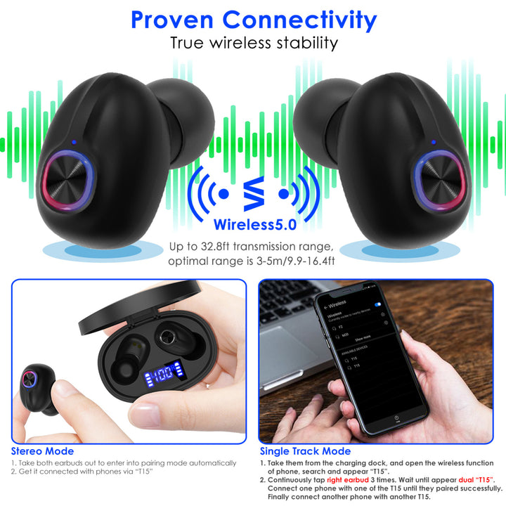 TWS Wireless 5.0 Earbuds In-Ear Stereo Headset Noise Canceling Earphone Headsets Mic Magnetic Charging Dock Image 6