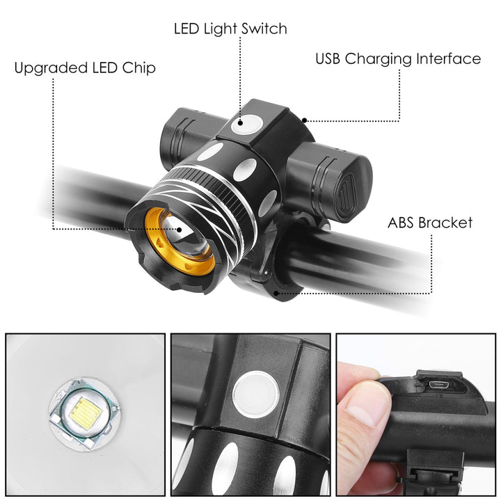 USB Rechargeable LED Bike Headlight IPX6 Waterproof Aluminum Alloy Front Light Image 3