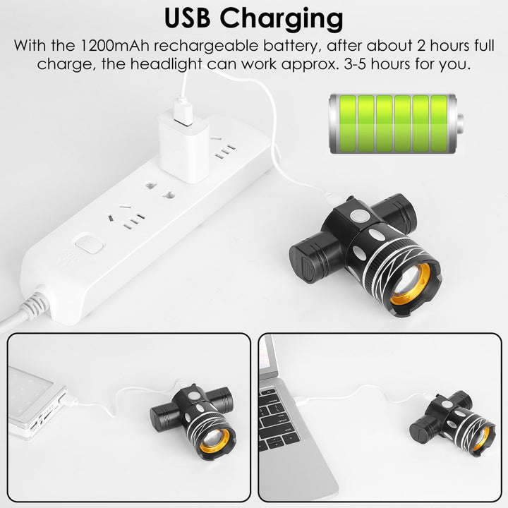 USB Rechargeable LED Bike Headlight IPX6 Waterproof Aluminum Alloy Front Light Image 7