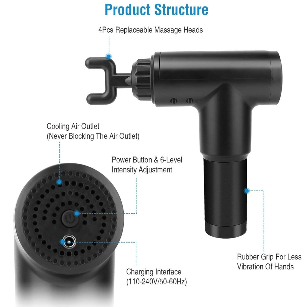 Percussion Massage Gun Rechargeable Deep Tissue Vibration Massager Handheld Leg Body Cordless Massager 4 Interchangeable Image 2