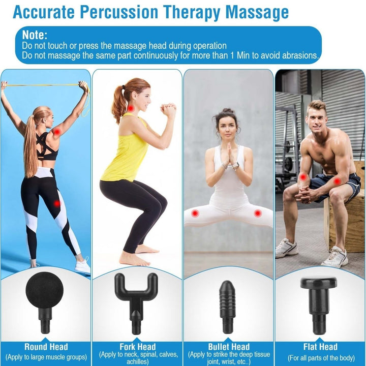 Percussion Massage Gun Handheld Deep Tissue Vibrating Massager Black 4 Heads 6 Levels Image 4