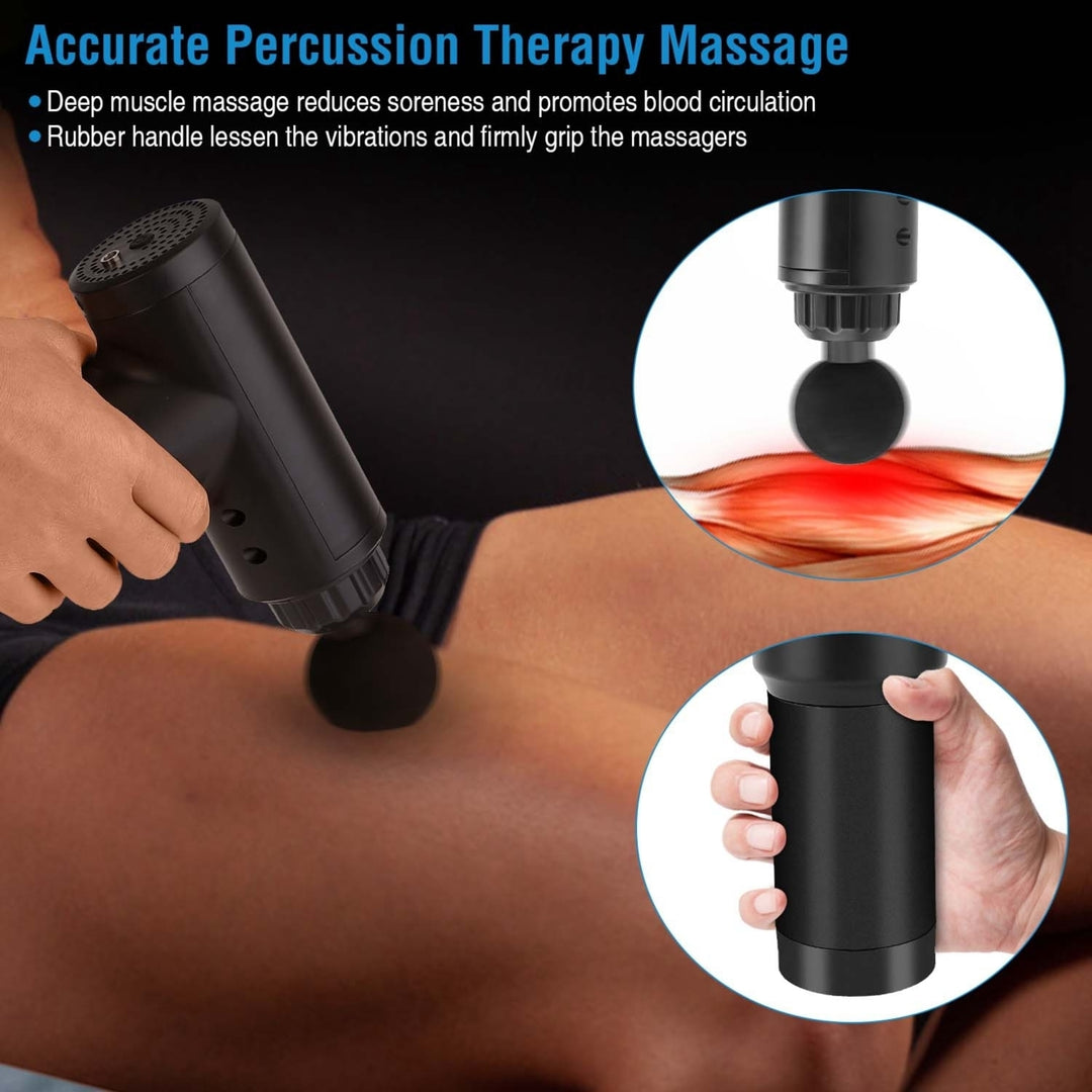 Percussion Massage Gun Handheld Deep Tissue Vibrating Massager Black 4 Heads 6 Levels Image 4