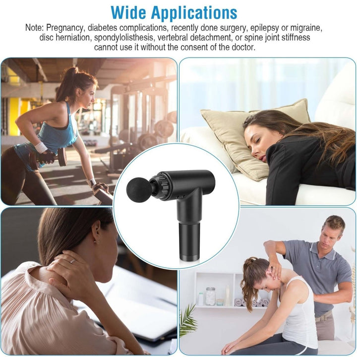 Percussion Massage Gun Handheld Deep Tissue Vibrating Massager Black 4 Heads 6 Levels Image 7