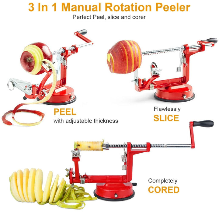 3In 1 Apple Peeler Manual Rotation Potato Fruit Core Slicer Kitchen Hand Cracking Corer Zinc Alloy Peeler Suction Base Image 2