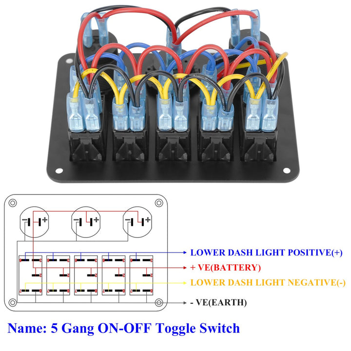 5 Gang Marine Panel Switch Digital Voltmeter ON-OFF Toggle Rocker Aluminum Panel LED Display Dual USB Charger Switch Image 6