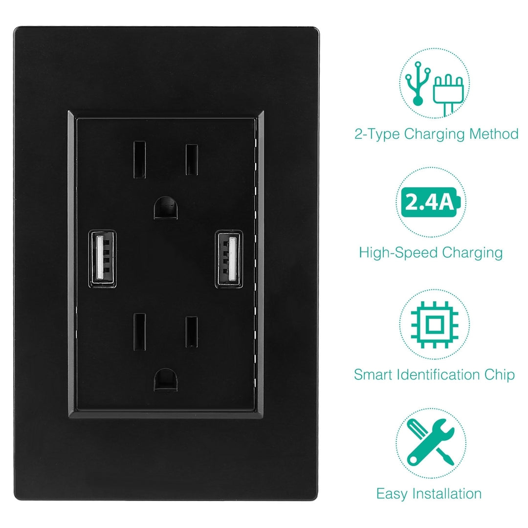 USB Wall Outlet Dual 2.4A USB Wall Charger High Speed Duplex Wall Socket US Standard Image 2