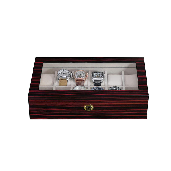 Arolly 12 Slots High Gloss Cherry Wood Finished Dust Free Transparent Top Lid Watch Box Ivory Velvet Lining with Lock Image 4
