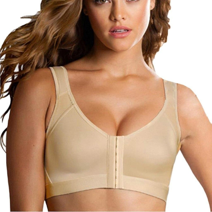 Women Posture Corrector Front Closure Bra Wire Free Back Support Underwear Fitness Yoga Vest Image 1