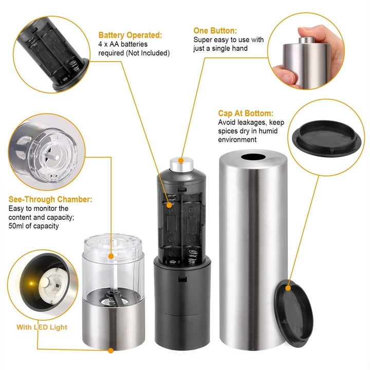Electric Salt Pepper Grinder with Light Adjustable Coarseness Stainless Steel Salt Pepper Shaker Image 4