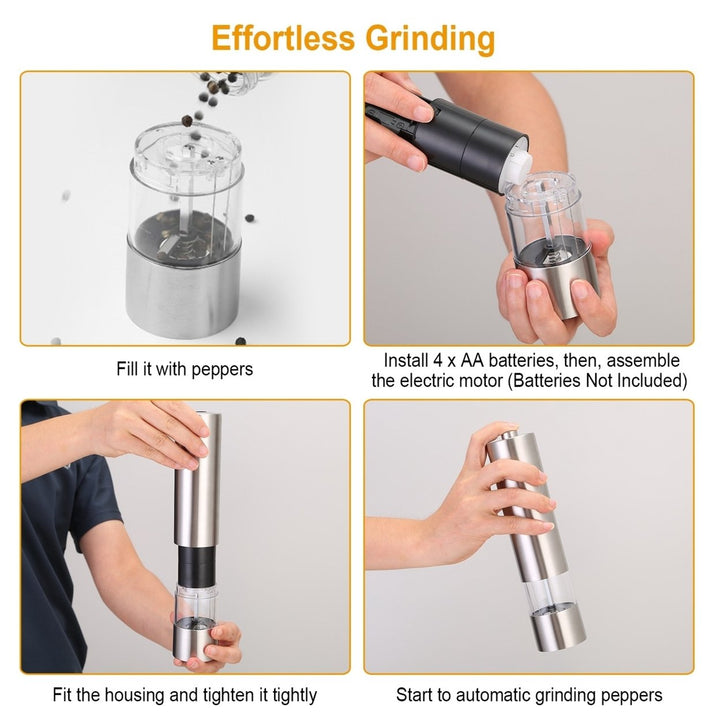 Electric Salt Pepper Grinder with Light Adjustable Coarseness Stainless Steel Salt Pepper Shaker Image 6