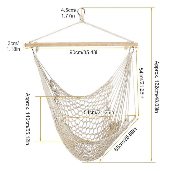 Hammock Chair Hanging Rope Seat Swing Wooden Stick 220lbs Load Image 4