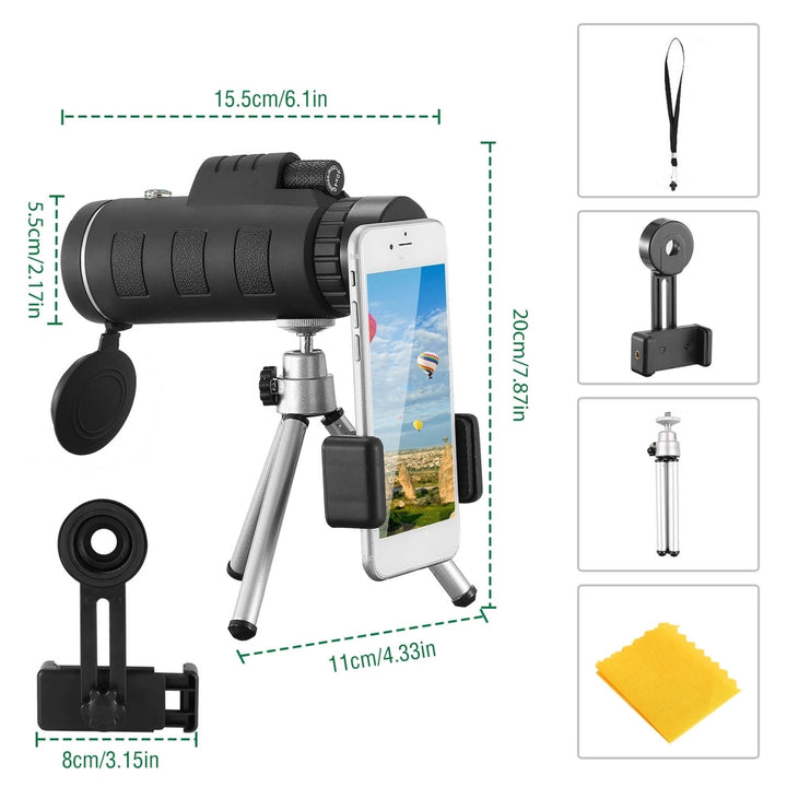 40x40 HD Monocular Telescope Waterproof Low Light Vision Scope Phone Adapter Image 7