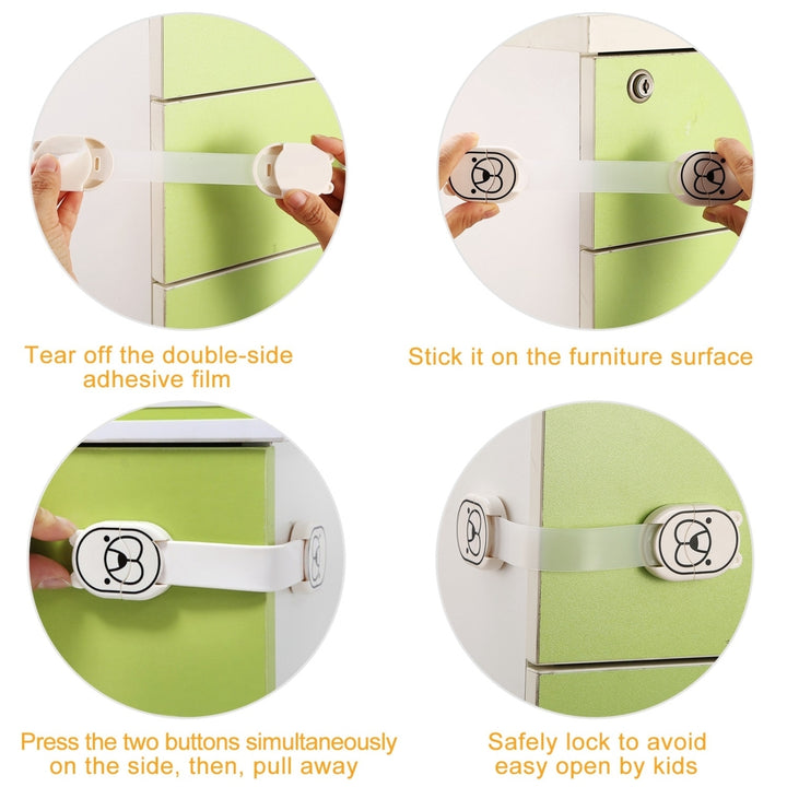 5Pcs Kids Safety Locks 5 Furniture Corner Protectors Drawer Cabinet Strap Locks Image 4