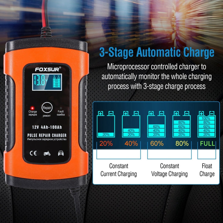 Car Battery Charger 12V 5A LCD Intelligent Auto Motorcycle Boat ATV Recover Pulse Repair Image 3