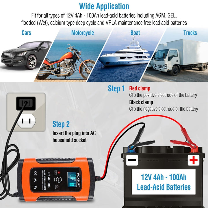 Car Battery Charger 12V 5A LCD Intelligent Auto Motorcycle Boat ATV Recover Pulse Repair Image 6