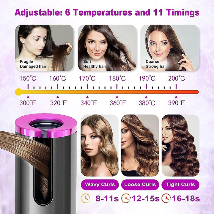 Cordless Automatic Hair Curler Portable Wireless Curling Iron Wand With Lcd Display Image 4