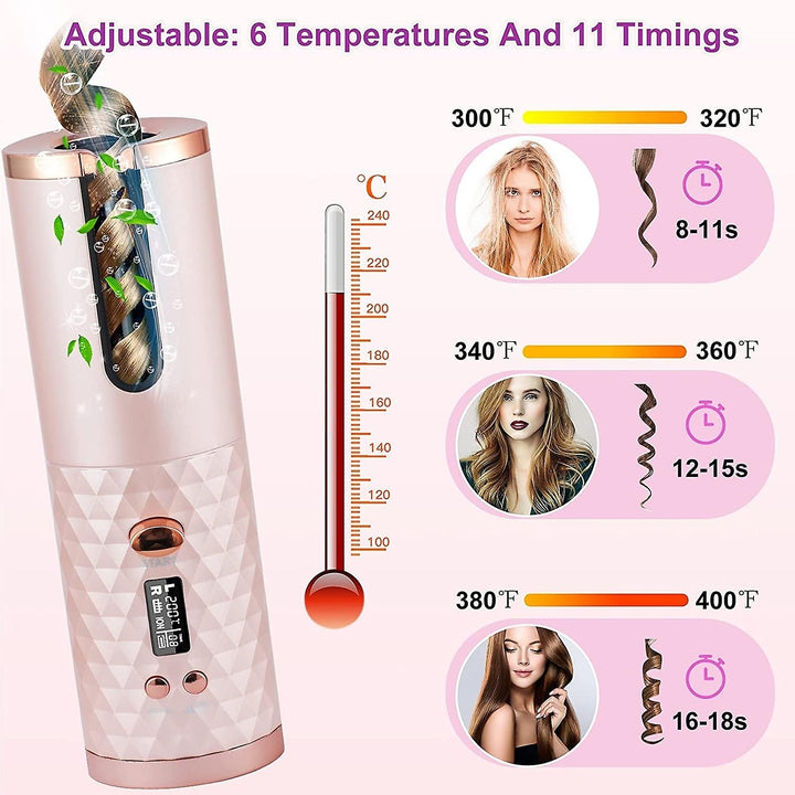 Cordless Automatic Hair Curler Portable Wireless Curling Iron Wand With Lcd Display Image 7