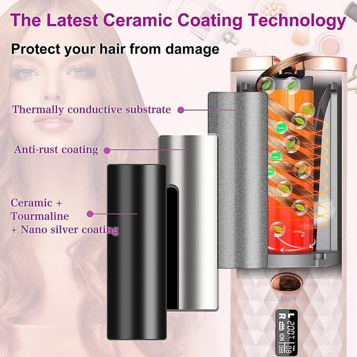 Cordless Automatic Hair Curler Portable Wireless Curling Iron Wand With Lcd Display Image 8