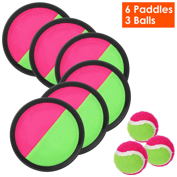 3 Sets Toss Catch Ball Game Paddles 6 Paddles 3 Balls Outdoor Beach Fun Image 1