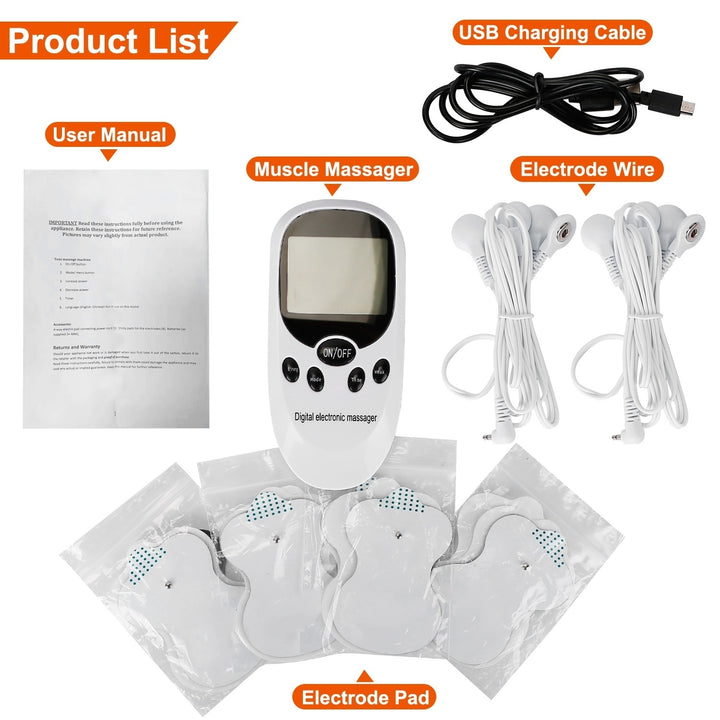 Electric Muscle Stimulator Dual Channel TENS Massager White with Electrode Pads Image 9