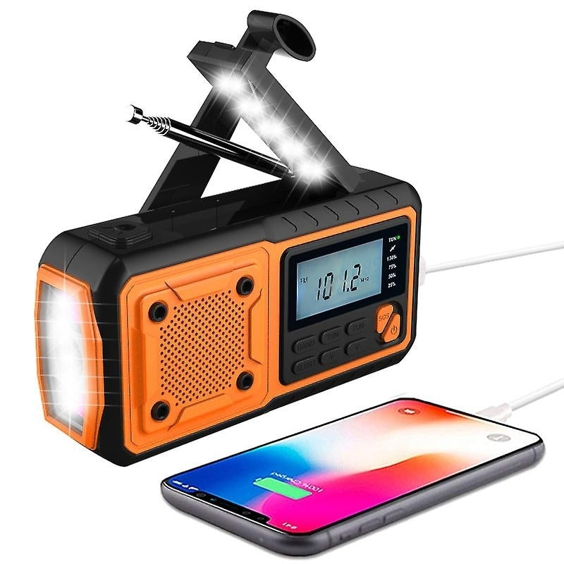 Solar Powered Radio Portable Radio Multifunction Radio Led Flashlight Orange Image 1