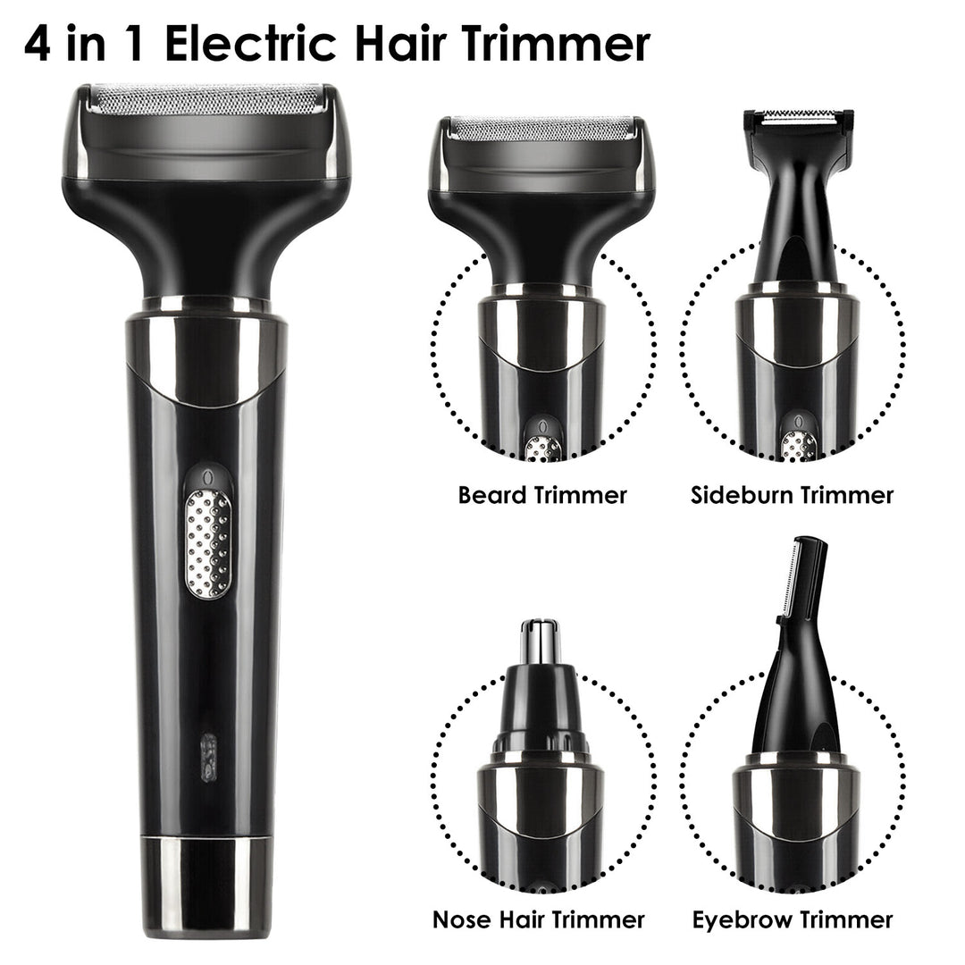 4 In 1 Rechargeable Razor Trimmer Beard Eyebrow Nose Hair Clipper Portable Black Image 9