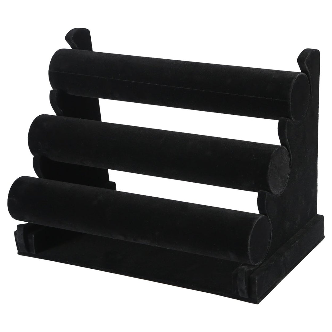 3-Tier Velvet Jewelry Stand Bracelet Holder Black Organized Storage Display Image 1