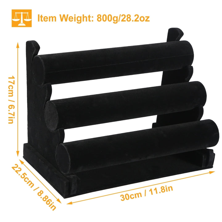 3-Tier Velvet Jewelry Stand Bracelet Holder Black Organized Storage Display Image 4