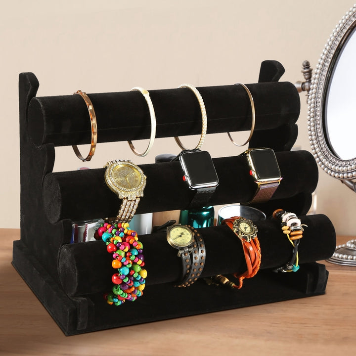 3-Tier Velvet Jewelry Stand Bracelet Holder Black Organized Storage Display Image 6