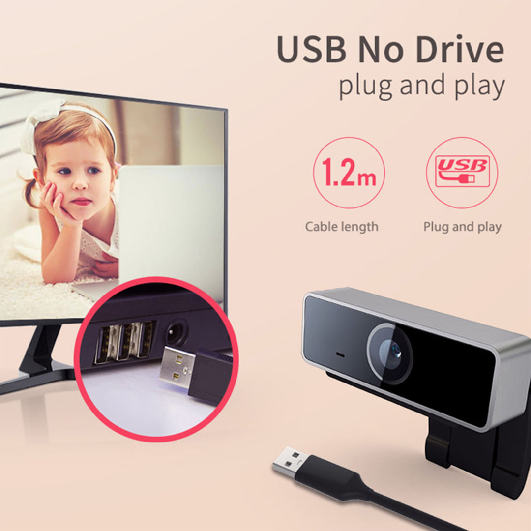 FHD 1080P USB Webcam Auto Focus Stereo Microphone 60 Degree Widescreen Black Image 2