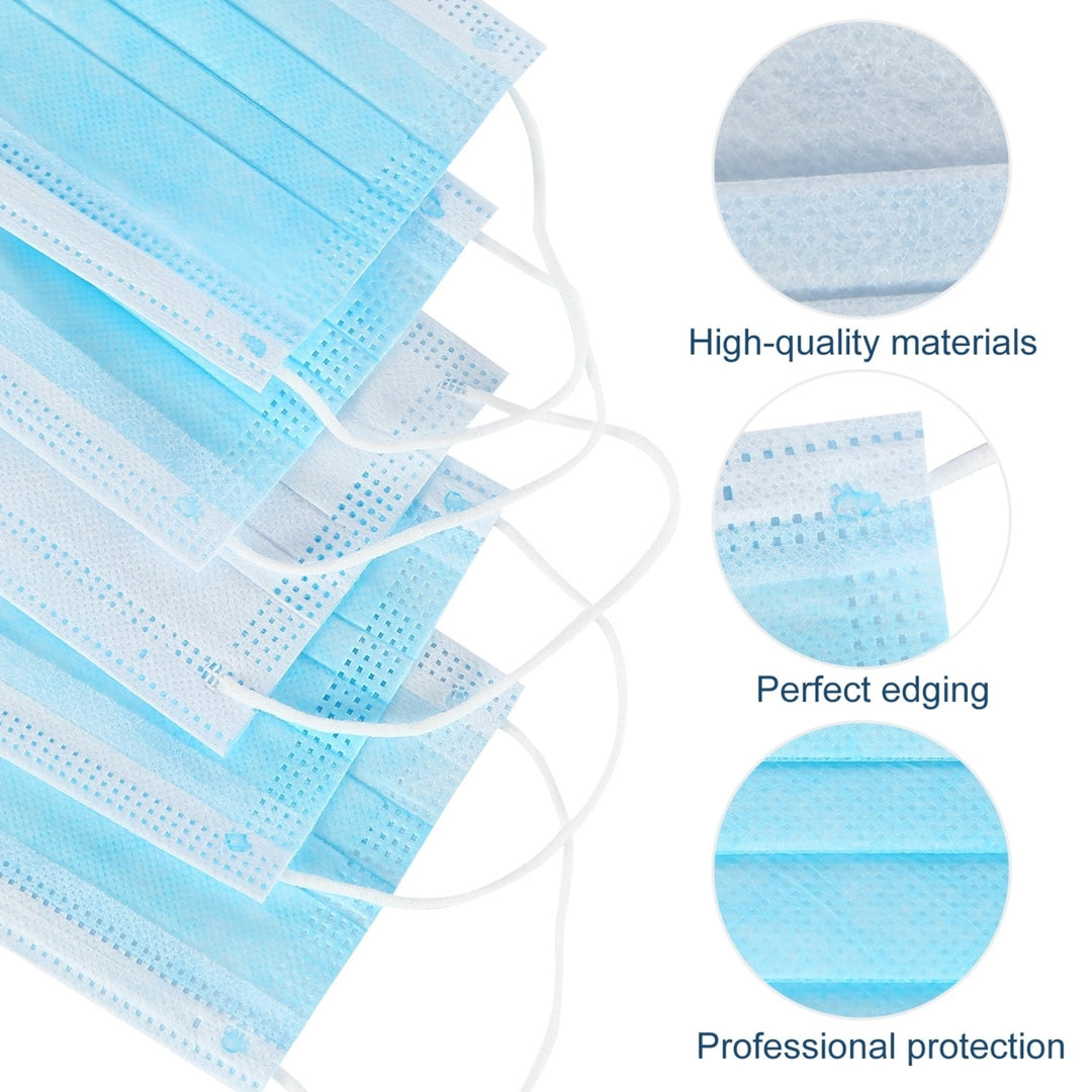 50Pcs 3-Layer Disposable Face Masks Blue Elastic Earloop Hypoallergenic Protection Image 4