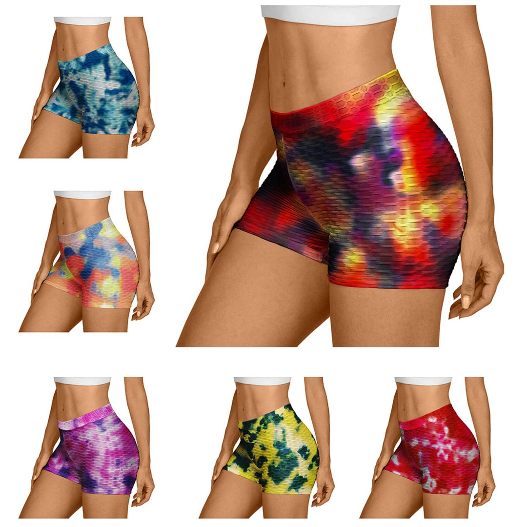 Womens Tie Dyed Low Waisted Workout Shorts Breathable Anti Cellulite Fabric Image 1