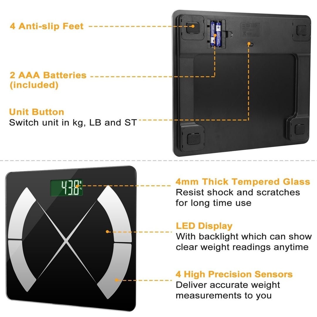 Smart Body Composition Scale Digital Fat Monitor App BMI Analyzer Tempered Glass Image 3