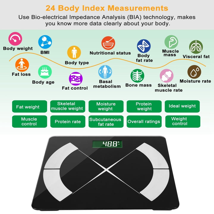 Smart Body Composition Scale Digital Fat Monitor App BMI Analyzer Tempered Glass Image 4