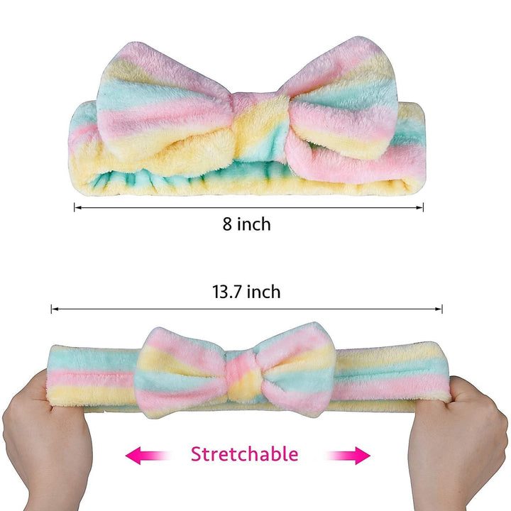 6 Pack Spa Headband Hair Wrap Facial Shower Bath Fleece Bowknot Striped Hair Band Image 2