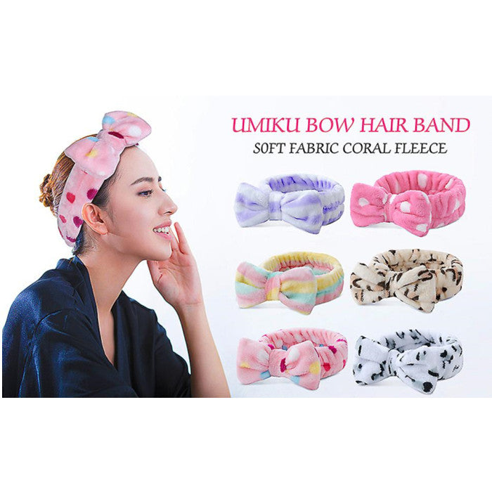 6 Pack Spa Headband Hair Wrap Facial Shower Bath Fleece Bowknot Striped Hair Band Image 4