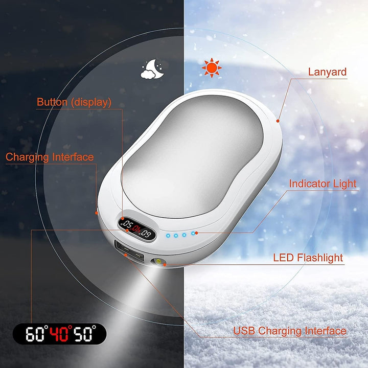 3 In 1 Electric Hand Warmer Power Bank Rechargeable Pocket Heater Led Flashlight Image 9